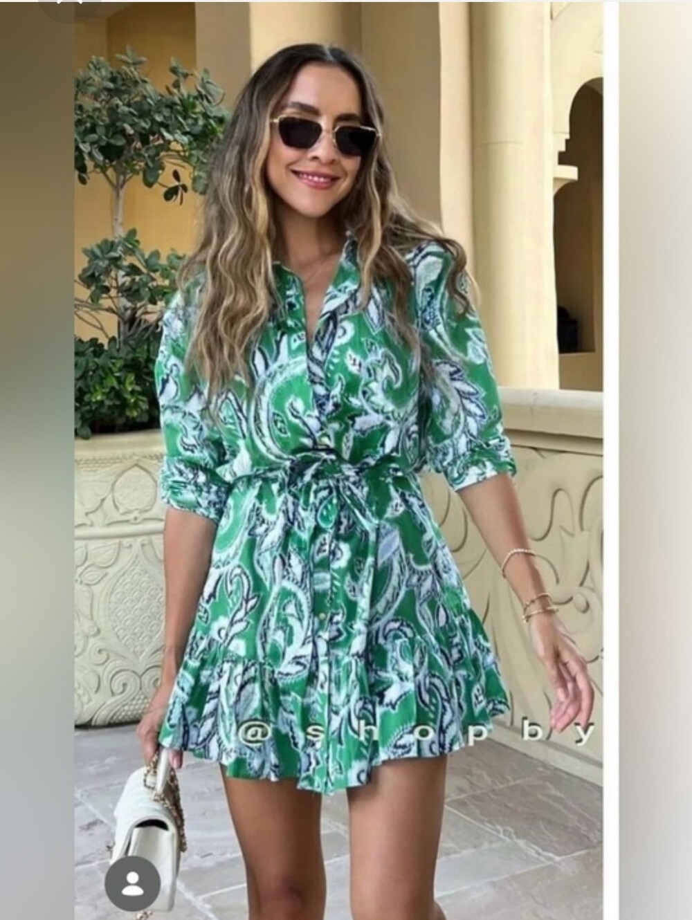 ZARA Spring Collection 2022 Blue / Green Printed Shirt Mini Dress Size L - Picture 15 of 15